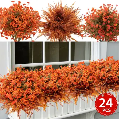 Realistic Fall Artificial Flowers 24pcs UV Resistant Durable Plastic Floral Arrangements for Indoor Outdoor Halloween Decor R...