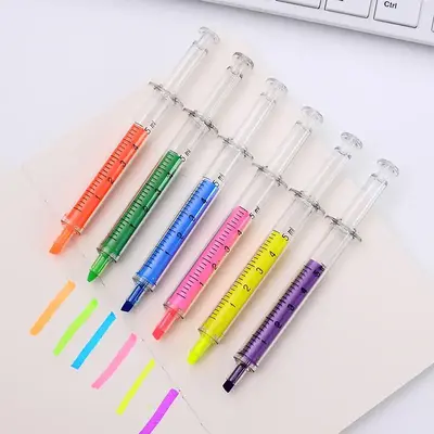 6pcs Syringe Shaped Multicolor Highlighter, Creative Funny Student Multicolor Marker For School, Drawing, Writing, Journaling