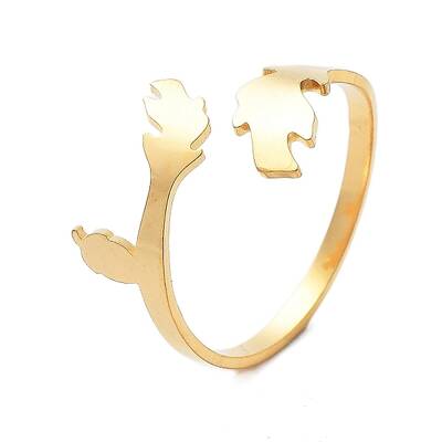 304 Stainless Steel Leaf & Acorn Open Cuff Rings for Women