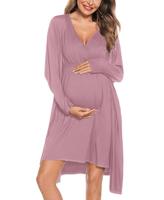 SWOMOG Women Maternity Nursing Gown and Robe Set 3 in 1 Soft Modal Fabric Nursing Gown for Hospital Bathrobe Pregnancy Postpa...