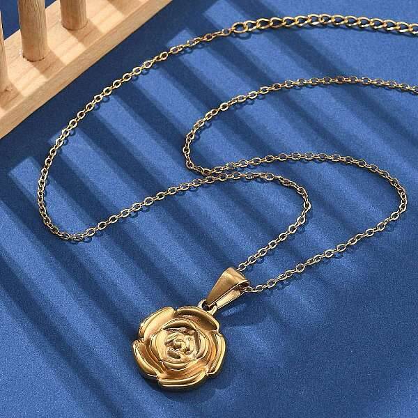 304 Stainless Steel Rose Pendant Necklaces for Women