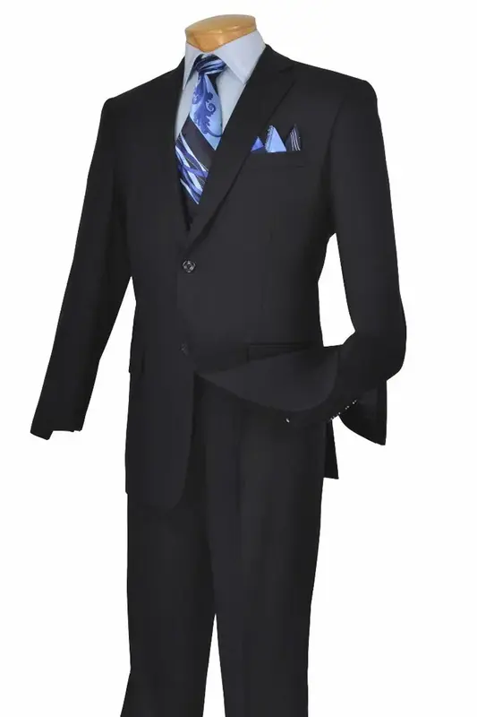 Modern Fit Two Button Men's Poplin Suit - Navy Blue