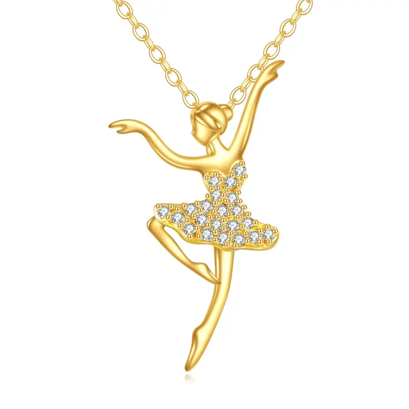 14K Gold Cubic Zirconia Ballet Dancer Pendant Necklace