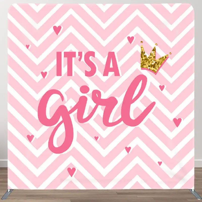 Aperturee Its A Girl Pink Wave Stripe Baby Shower Party Backdrop - Aperturee