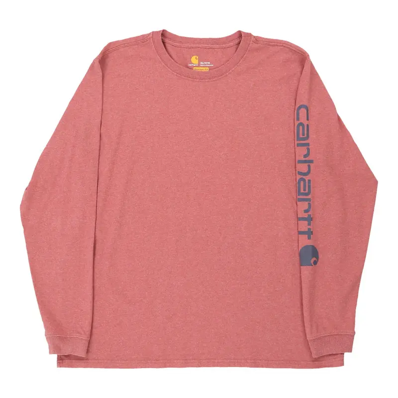 Carhartt Spellout Long Sleeve T-Shirt - XL Pink Cotton