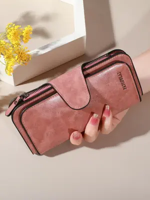 Women's Elegant Solid Color Long Wallet, Fashionable Zipper Wallet for Daily Life, Casual Trendy Versatile Commuting Wallet w...
