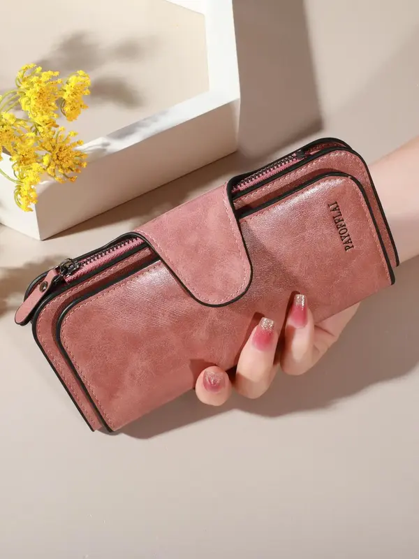 Women's Elegant Solid Color Long Wallet, Fashionable Zipper Wallet for Daily Life, Casual Trendy Versatile Commuting Wallet w...