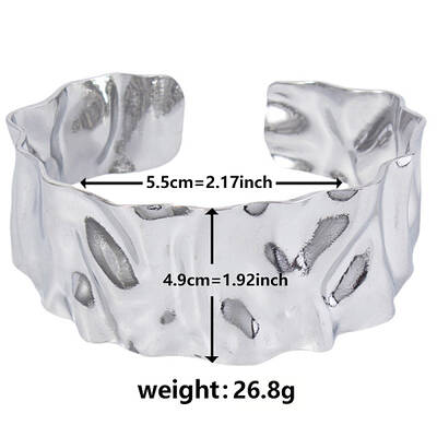 Non-Tarnish Stylish European and American Hammered 304 Stainless Steel Cuff Bangles for Women