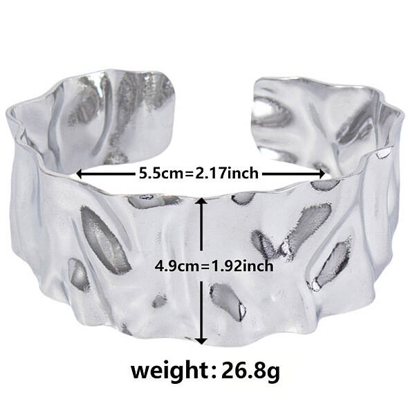 Non-Tarnish Stylish European and American Hammered 304 Stainless Steel Cuff Bangles for Women