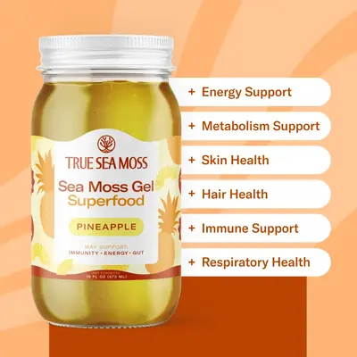 TrueSeaMoss Wildcrafted Sea Moss Gel – Pineapple - Nutritious Organic Raw Seamoss Rich in Minerals, Proteins & Vitamins –...