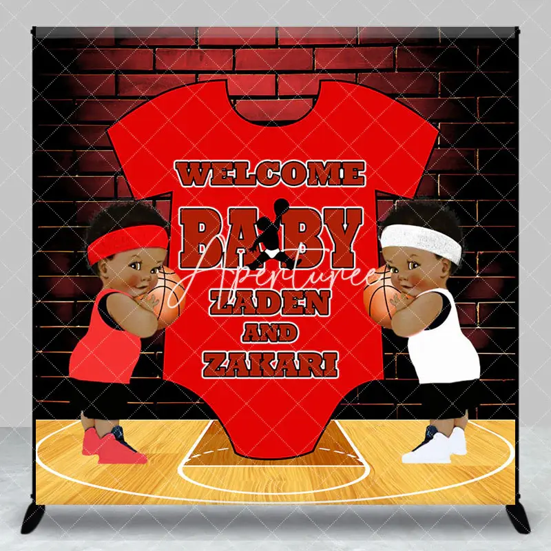 Aperturee Bricks Basketball Custom Twins Baby Shower Backdrop, 3X3FT(1X1M), 15 USD, custom baby shower backdrops, DZZH0C274-O