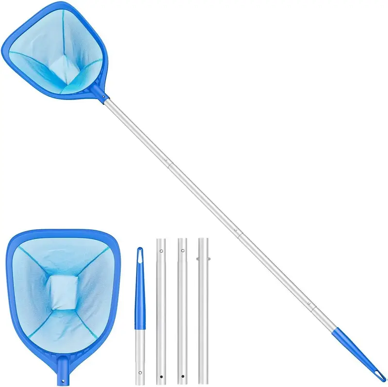 Swimming Pool Skimmer Net Total Length 57 inches, Leaf Rake Net with 4 Section Telescopic Aluminum Pole for Fast Cleaning Pon...