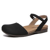 Athlefit Women's Closed Toe Sandals Comfort Cork Footbed Arch Support Flat Sandals Footwear Walking Shoes