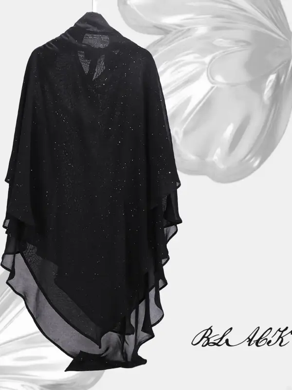 Women's Plain Elegant Glitter Chiffon Khimar, Fashionable Double Layer Hijab for Women, Islamic Clothing for Daily Wear