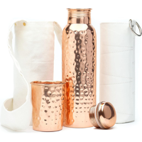 100% Pure Copper Water Bottle & Tumbler Set 32 oz Leak-Proof, BPA-Free with Canvas Bag & Decorative Sleeve for Health & Welln...