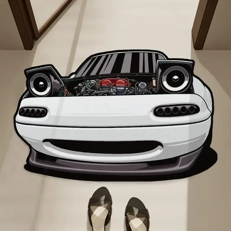 Soft Fluffy Car Design Floor Rug for Room Decor, Non-slip Personality Mat, Fashionable Absorbent Large Rug for Home Bedroom B...