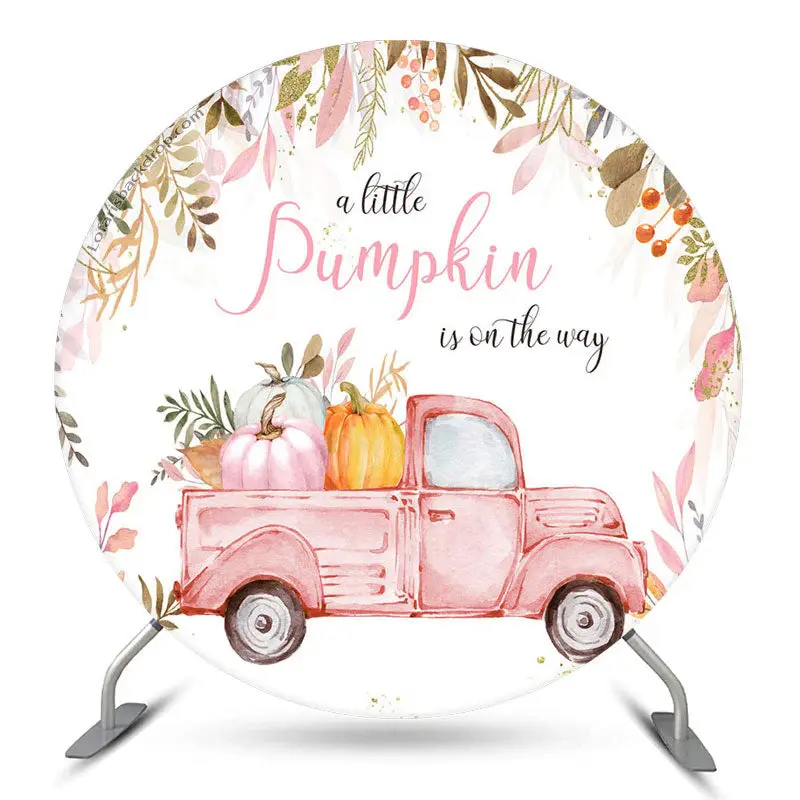 Aperturee Pink Truck Little Pumpkin Round Baby Shower Backdrop | Custom Round Backdrop | Circle Background For Party | Circle...
