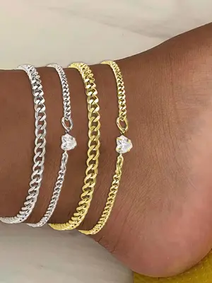 Women's Elegant Heart Design Anklet, Stainless Steel Chain Anklet, Fashionable Body Jewelry for Women & Girls, Trendy All-mat...