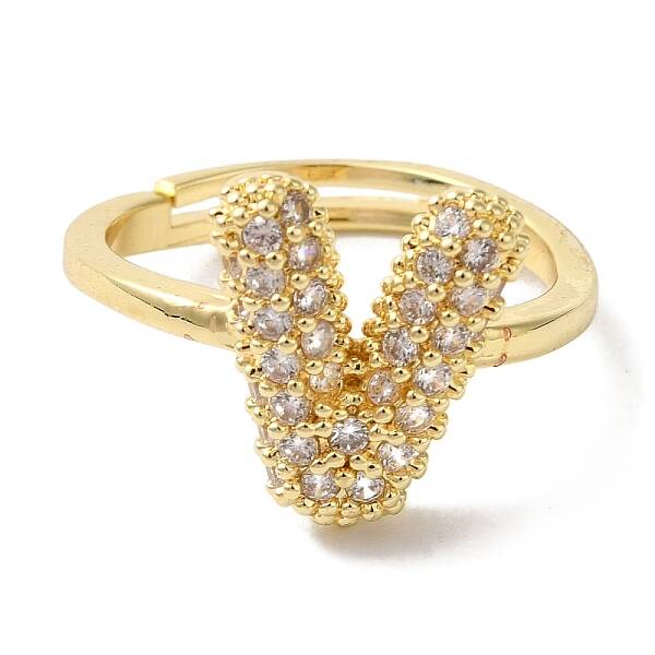 Rack Plating Letter Brass Micro Pave Clear Cubic Zirconia Adjustable Rings for Women