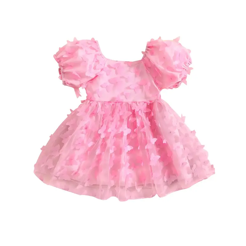 Canrulo Toddler Baby Girls Puff Sleeve Butterfly Fairy Dress Layered Princess Birthday Party Tulle Dresses