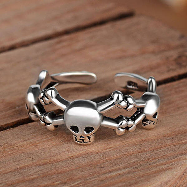 Brass Skull Spider Open Cuff Finger Ring
