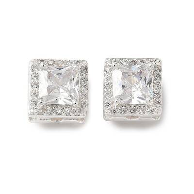 Brass Micro Pave Clear Cubic Zirconia Beads