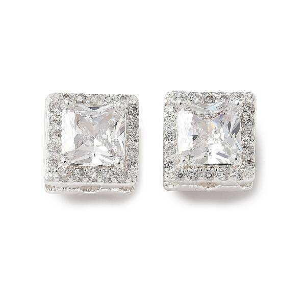 Brass Micro Pave Clear Cubic Zirconia Beads