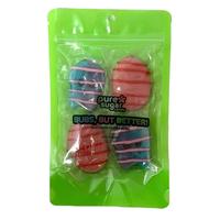 BUBS, BUT BETTER! HARD CANDY COATED BUBS - DIZZY SKULL W/ BLUE RASPBERRY COATING, STRAWBERRY/POMEGRANATE OVAL WITH STRAWBERRY...