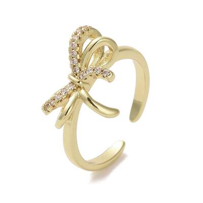 Brass Micro Pave Cubic Zirconia Open Cuff Ring