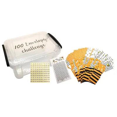 100 Money Saving Challenge Envelopes, 1 Set Creative Money Saving Challenge Envelopes with Box & Stickers, Money Saving Chall...