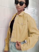 Women's Solid Button Front Drop Shoulder Crop Jacket, Casual Long Sleeve Collared Coat for Fall & Winter, Ladies Clothes for ...