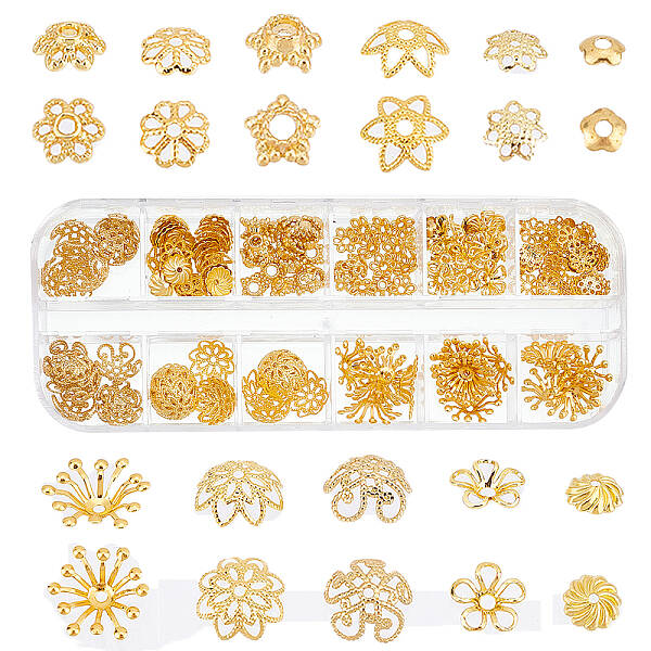 240Pcs 12 Style Brass Bead Caps