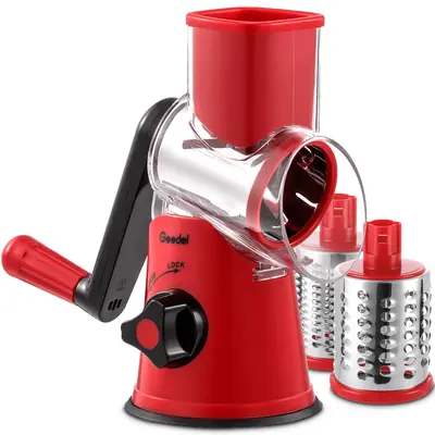 Geedel Rotary Cheese Grater with 3 Interchangeable Blades, Easy to Clean Dishwasher Safe Cheese Slicer, Well Designed Blade V...