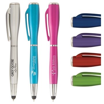250 Custom Nova Metallic LED Light Pen w/ Stylus - Multi-function