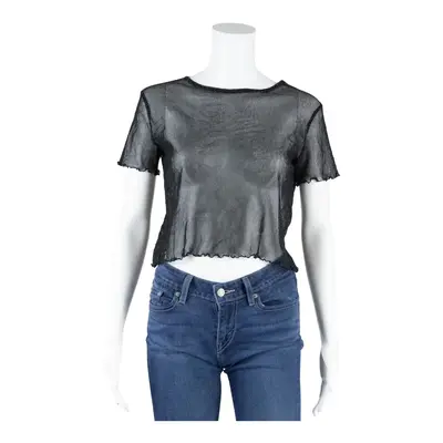 Y2K Sparkle Mesh Cropped Top Black Short Sleeve Womens S