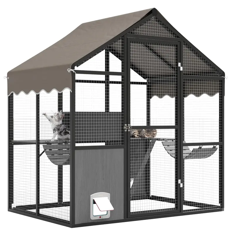 Garvee Catio Outdoor Cat Enclosure, Large Catio with Weatherproof Roof, Channels & Side Door, UV Proof Cover, Huge Condo, Pla...