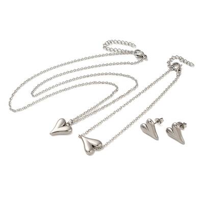 Non-Tarnish Heart 304 Stainless Steel Pendant Necklaces & Bracelets & Stud Earrings Sets for Women