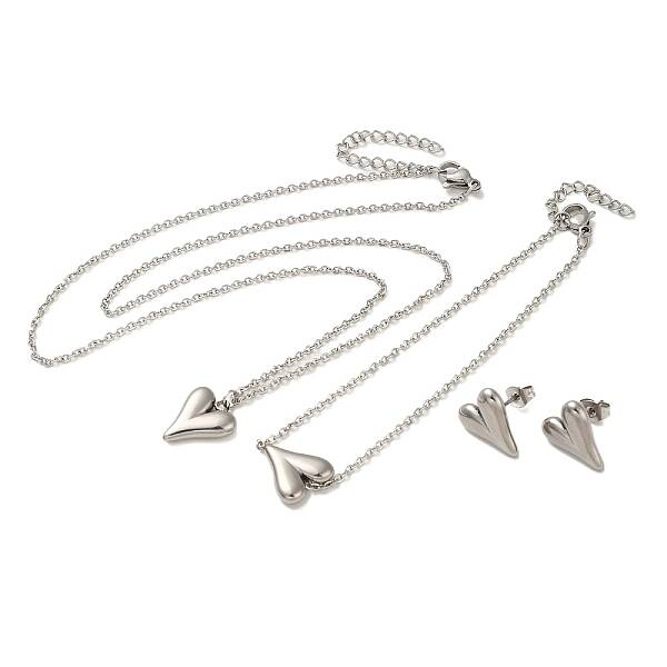 Non-Tarnish Heart 304 Stainless Steel Pendant Necklaces & Bracelets & Stud Earrings Sets for Women