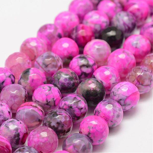 Faceted Natural Fire Crackle Agate Beads Strands