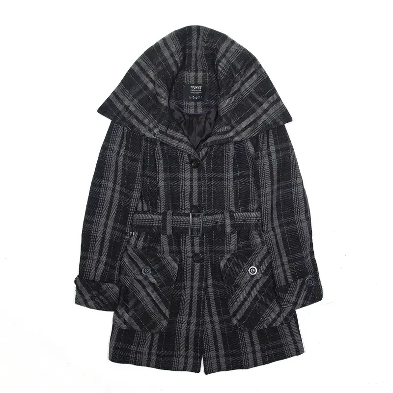 ESPIRIT Trench Coat Grey Check Womens UK 6