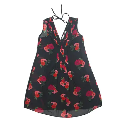 JACK WILLS Sheer Pleated Oversized Day Dress Black Floral Sleeveless Knee Length Womens UK 8
