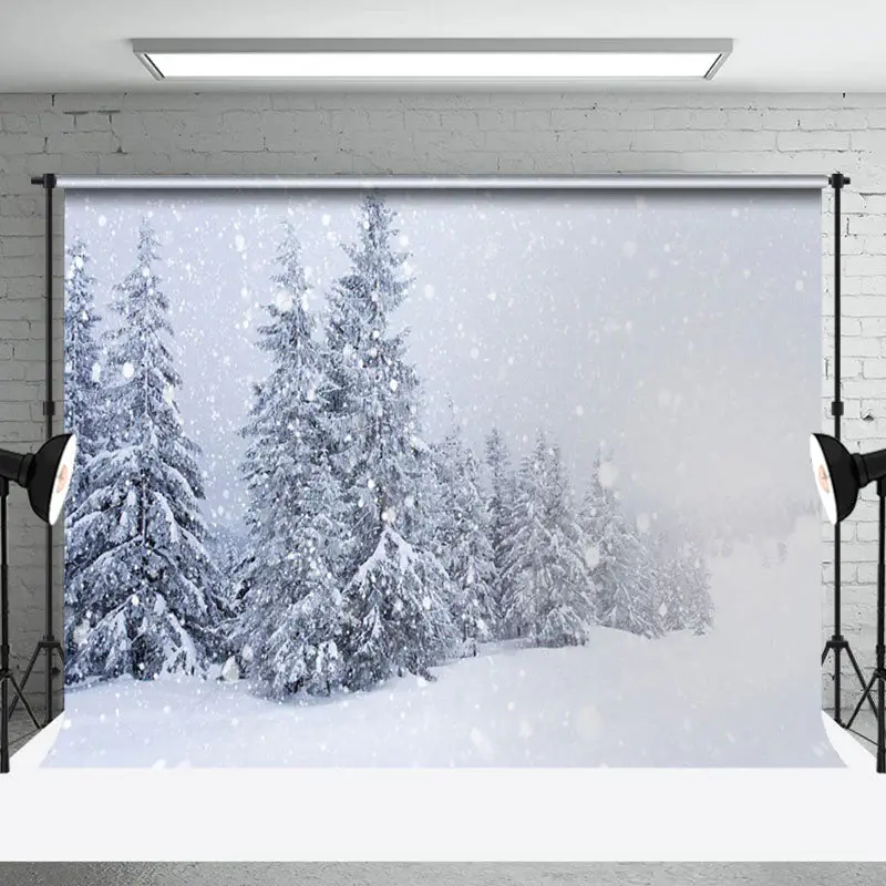 Winter Pine Tree Snowy Natural Landscape Backdrop - Aperturee