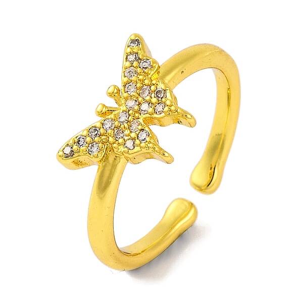 Butterfly Brass Micro Pave Cubic Zirconia Open Cuff Ring for Women