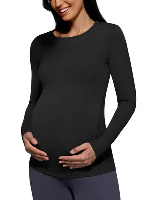 POSHDIVAH Women's Maternity Long Sleeve T Shirts Scoop Neck Pregnancy Tee Top Mama Clothes maternity top