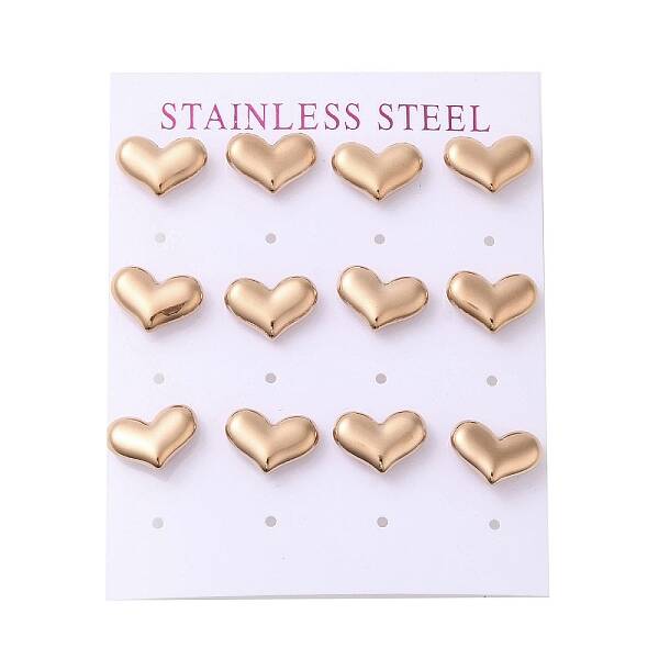 Ion Plating(IP) 304 Stainless Steel Heart Stud Earrings