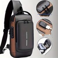 Men's Anti-Theft Chest Bag with USB Charging Port - Stylish Motorcycle & Leisure Sports Crossbody, Durable Oxford Fabric, Adj...