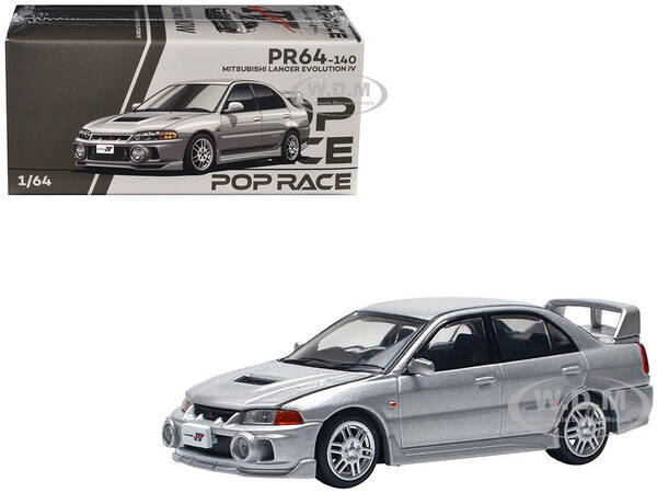 Mitsubishi Lancer Evolution IV RHD (Right Hand Drive) Steel Silver Metallic 1/64 Diecast Model Car by Pop Race
