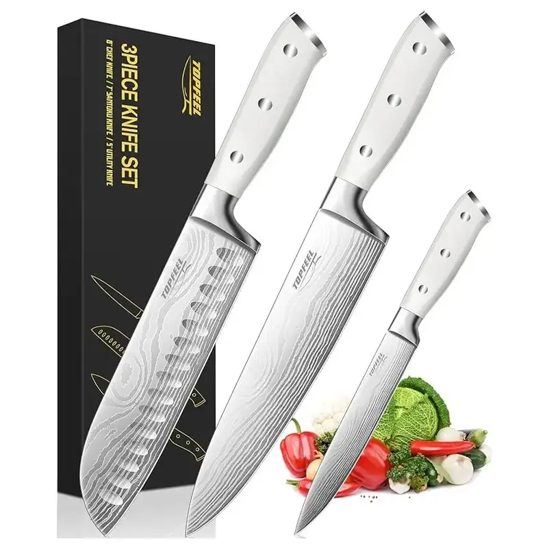 Topfeel 3PCS Professional Chef Knife Set, Ultra Sharp Japanese Kitchen Knife, German High Carbon Stainless Steel 8 inch chef'...