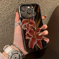 Oil painting lily retro pattern, anti-drop, non-slip TPU mobile phone protective case, suitable for iPhone 16 15 14 13 12 11 ...