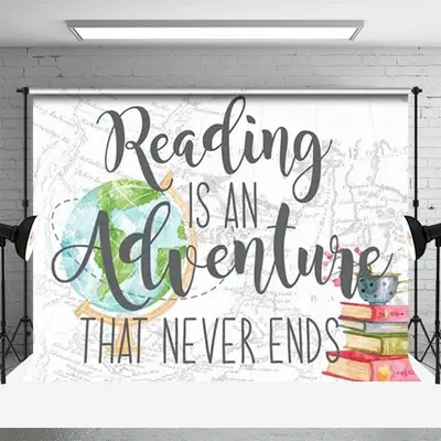 World Map Globe Books Floral World Book Day Backdrop - Aperturee